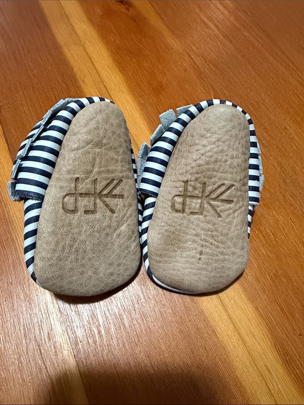 Freshly Picked Navy and White Striped Fringe Baby Moccasins